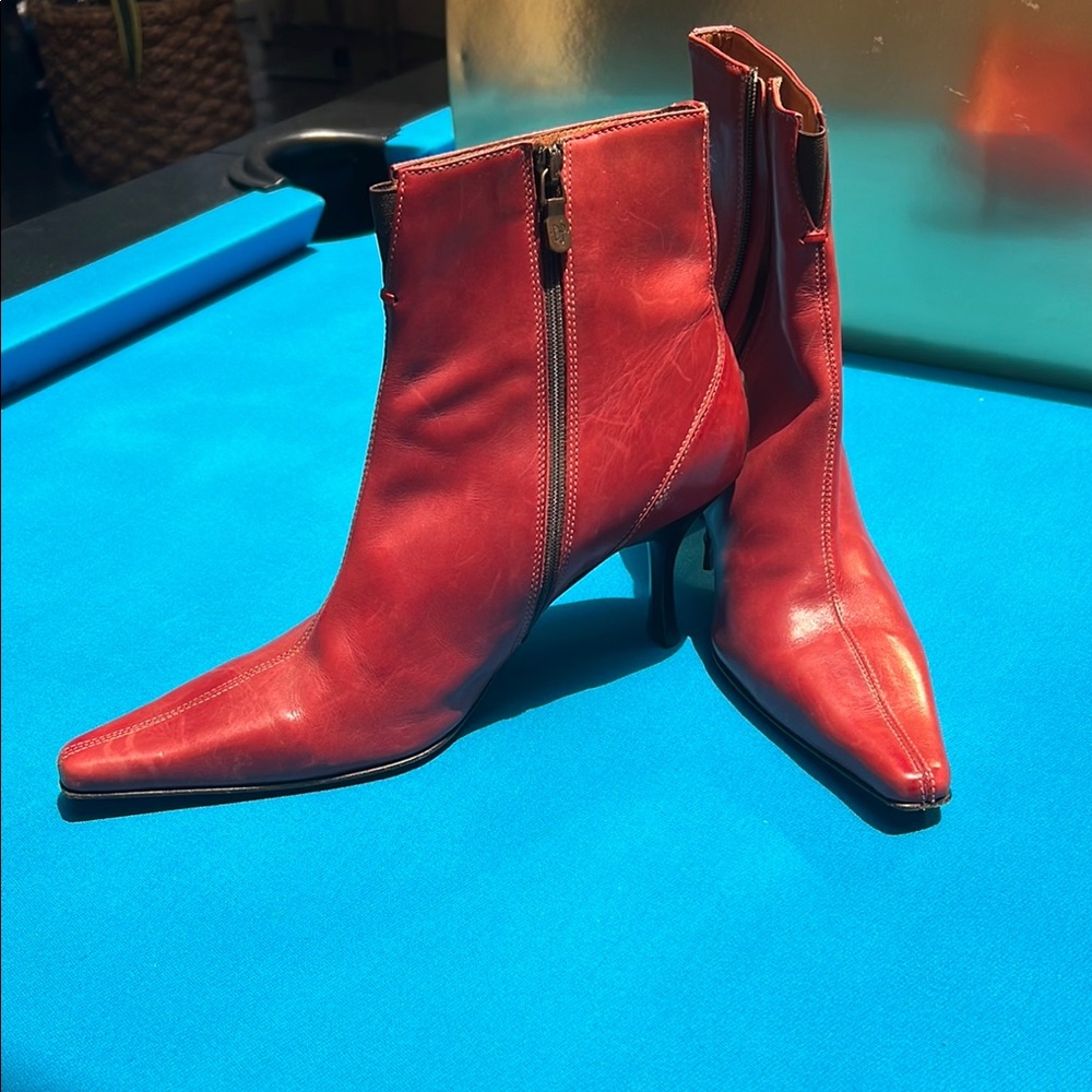 Donald J Pliner Red Leather Ankle Boots